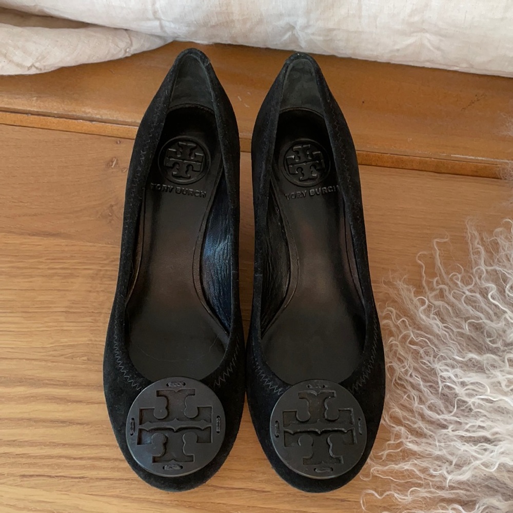 Tory Burch Sally Suede Black Wedge Shoe